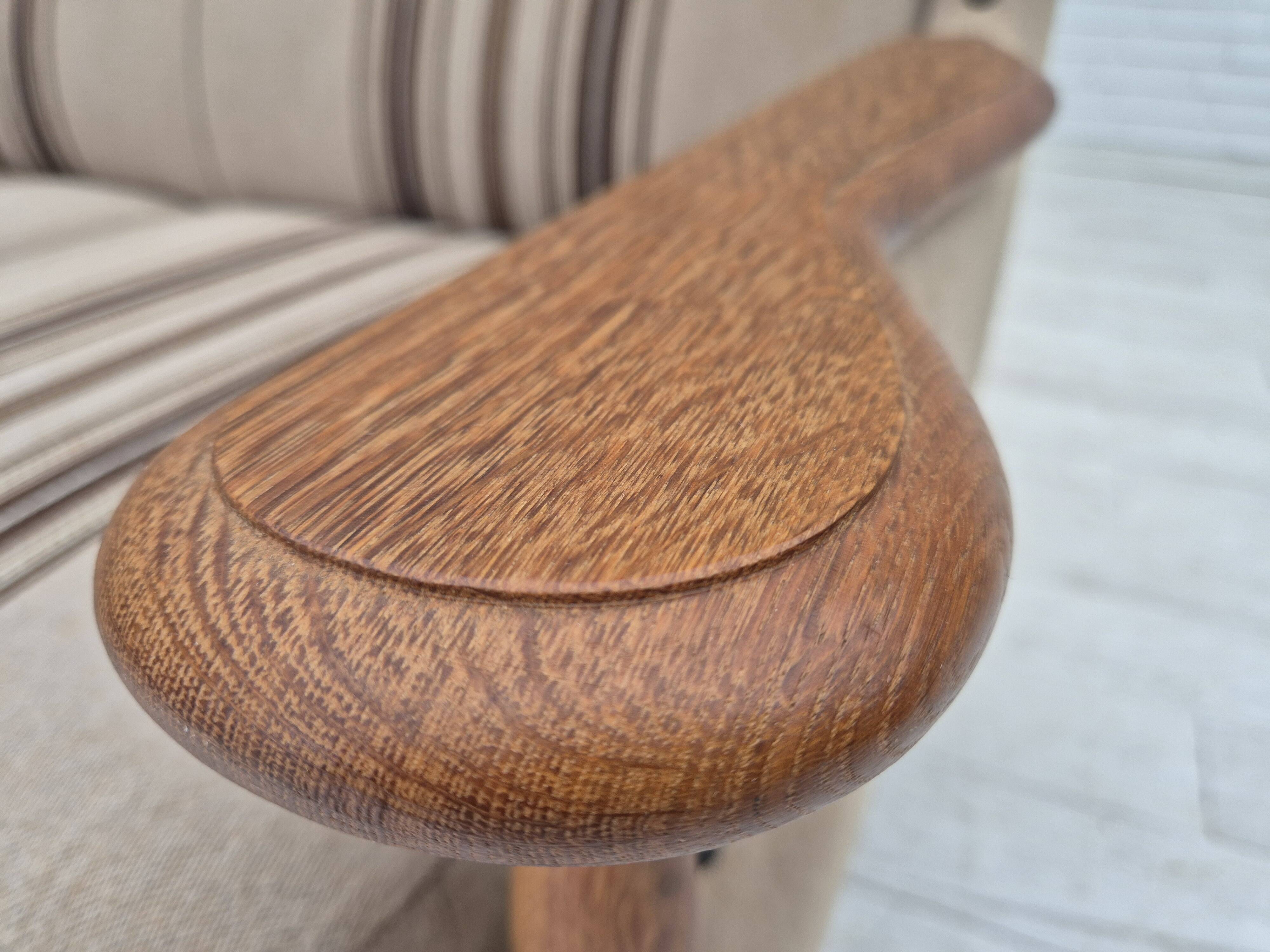 1970s, Danish 3-seater sofa, furniture wool fabric, oak wood, original.