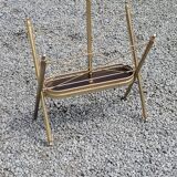 Vintage magazine rack from the 60s in neo-classical style in gold metal and mahogany