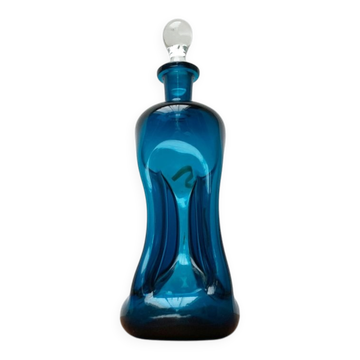 Bouteille Kluk Kluk en verre bleu danois vintage de Holmegaard, années 1970