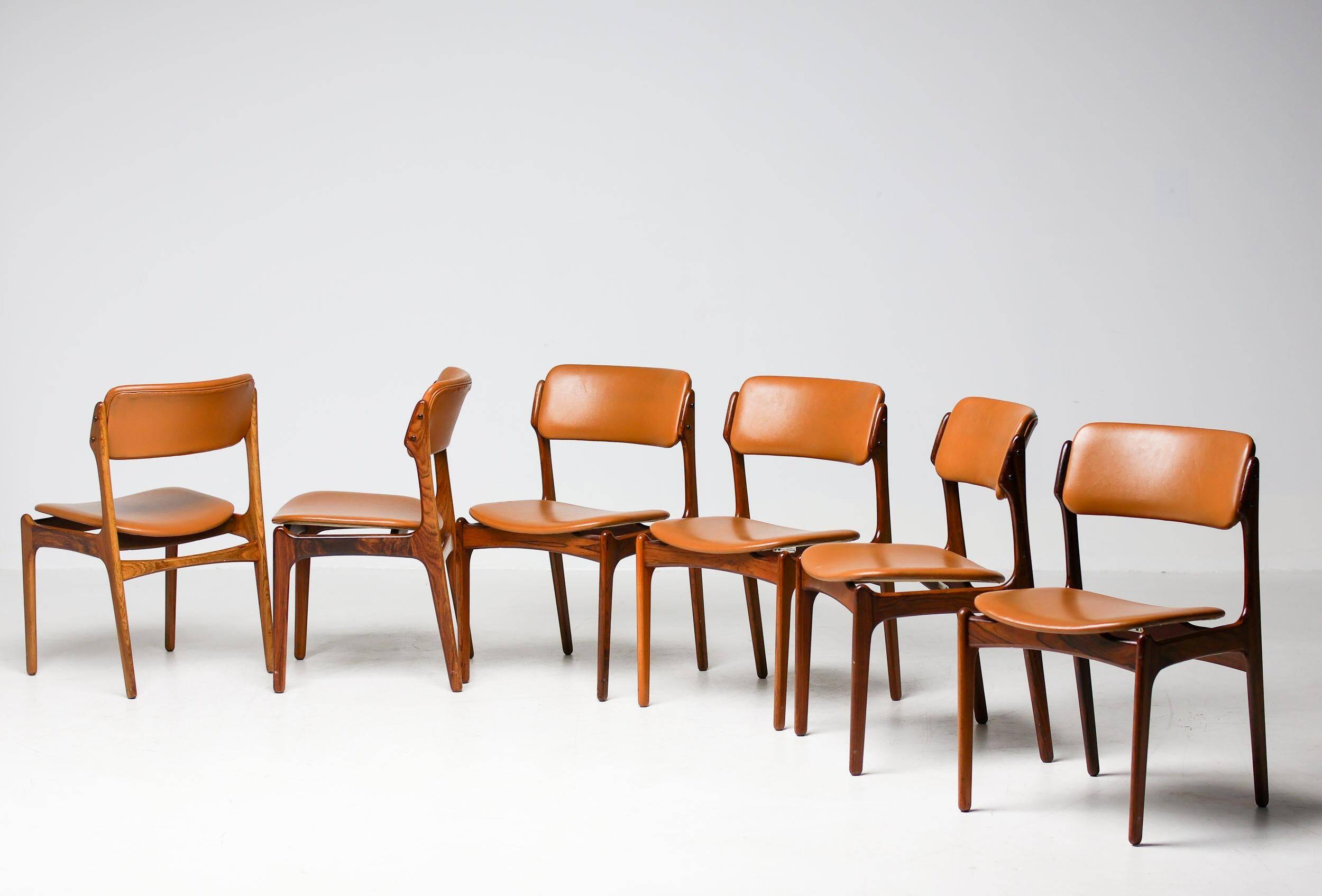 Set of 6 Danish rosewood dining chairs Model No 49 by Erik Buch