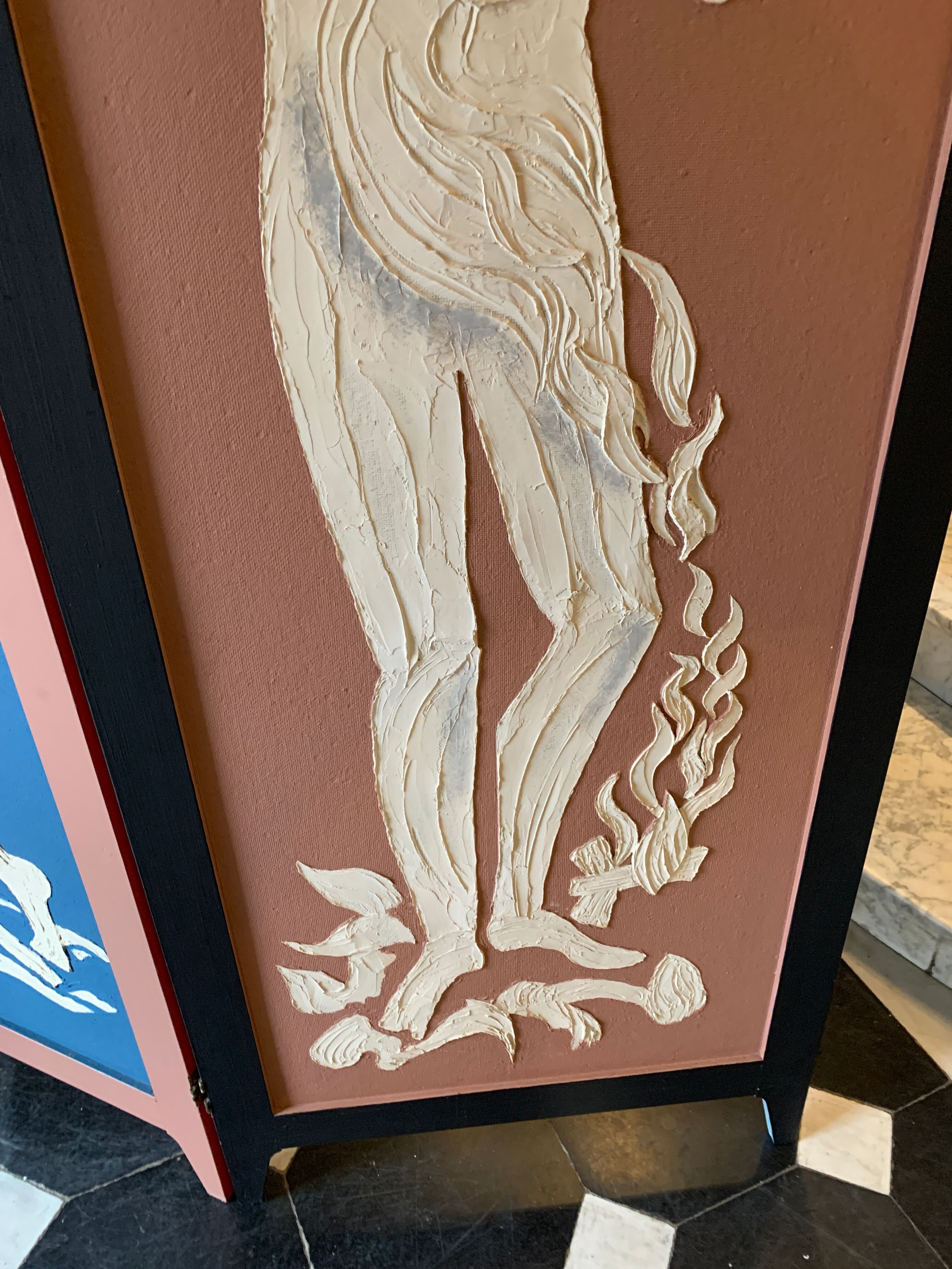 Claustra Expressionist screen " 4 Seasons & 4 Elements ", figurative painting, ca 1940