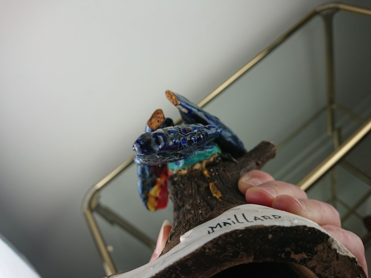 Glazed ceramic parakeet signed Maillard