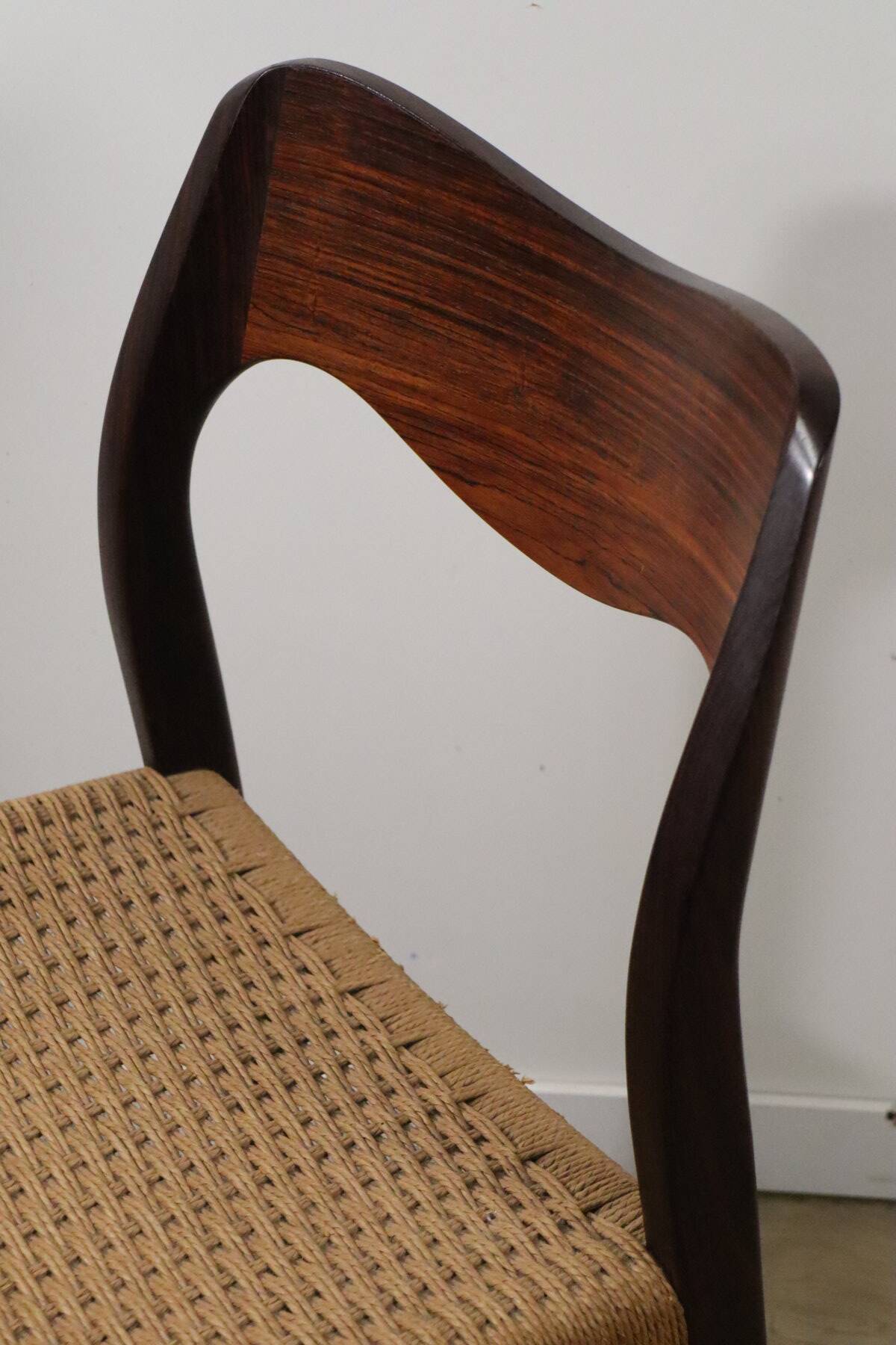 Scandinavian chair model 71 by Niels Otto Moller in teak and rope