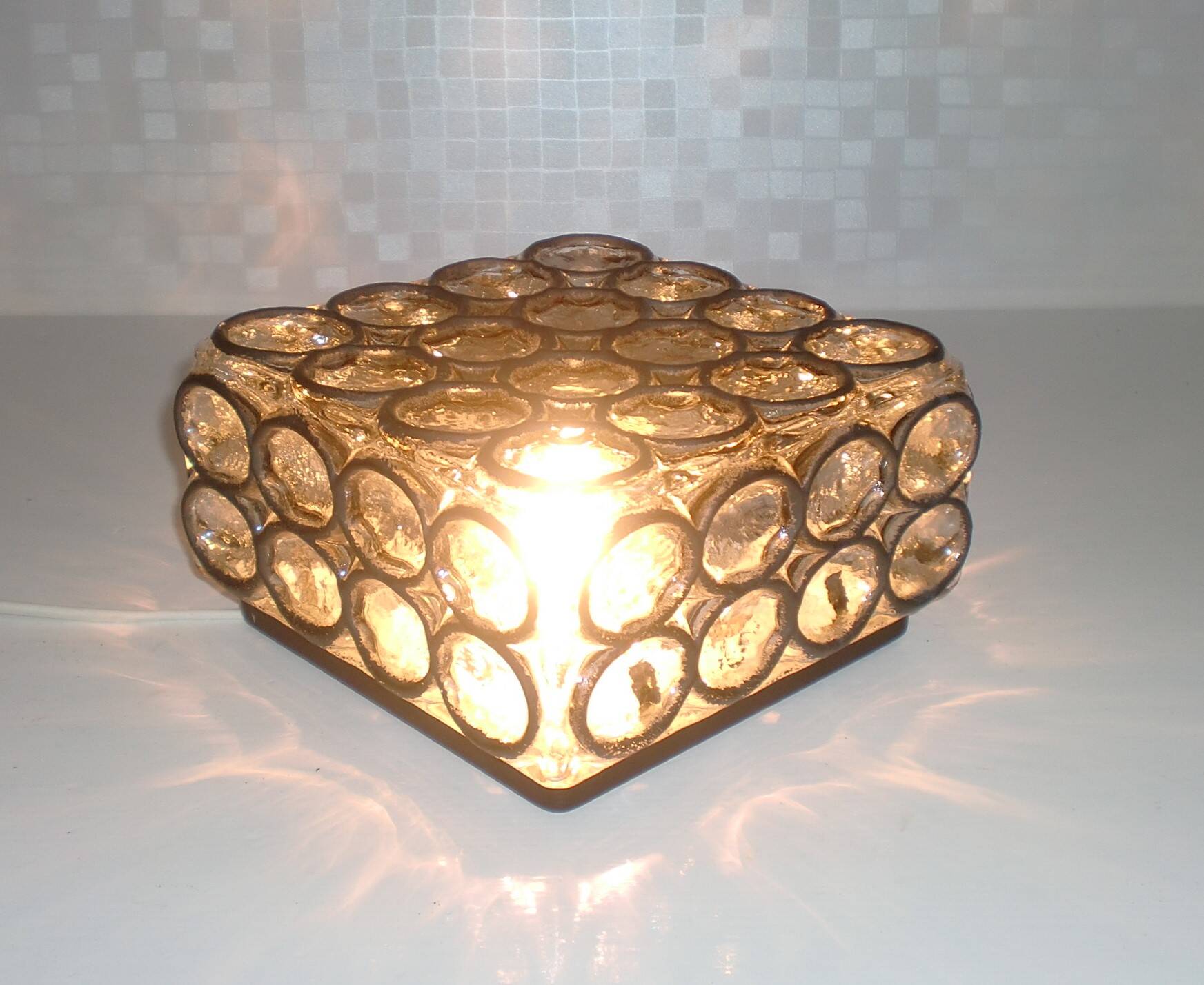 19x19cm  iron-ring glass ceiling lamp by Limburg Glashütte Germany 1960s