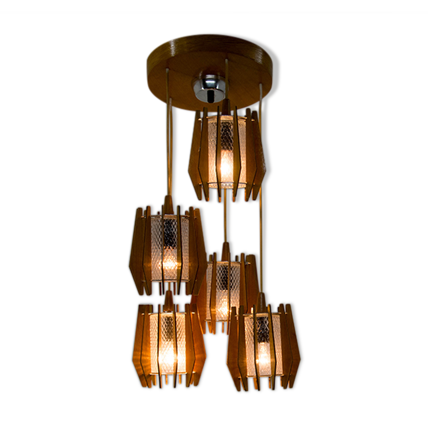 Set of chandelier and wall lamp by Drevo Humpolec, 1970