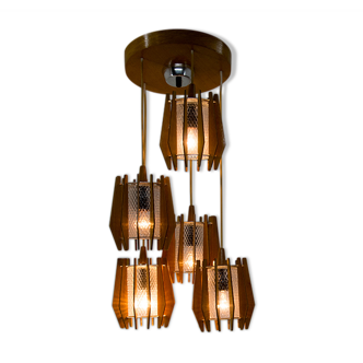 Set of chandelier and wall lamp by Drevo Humpolec, 1970