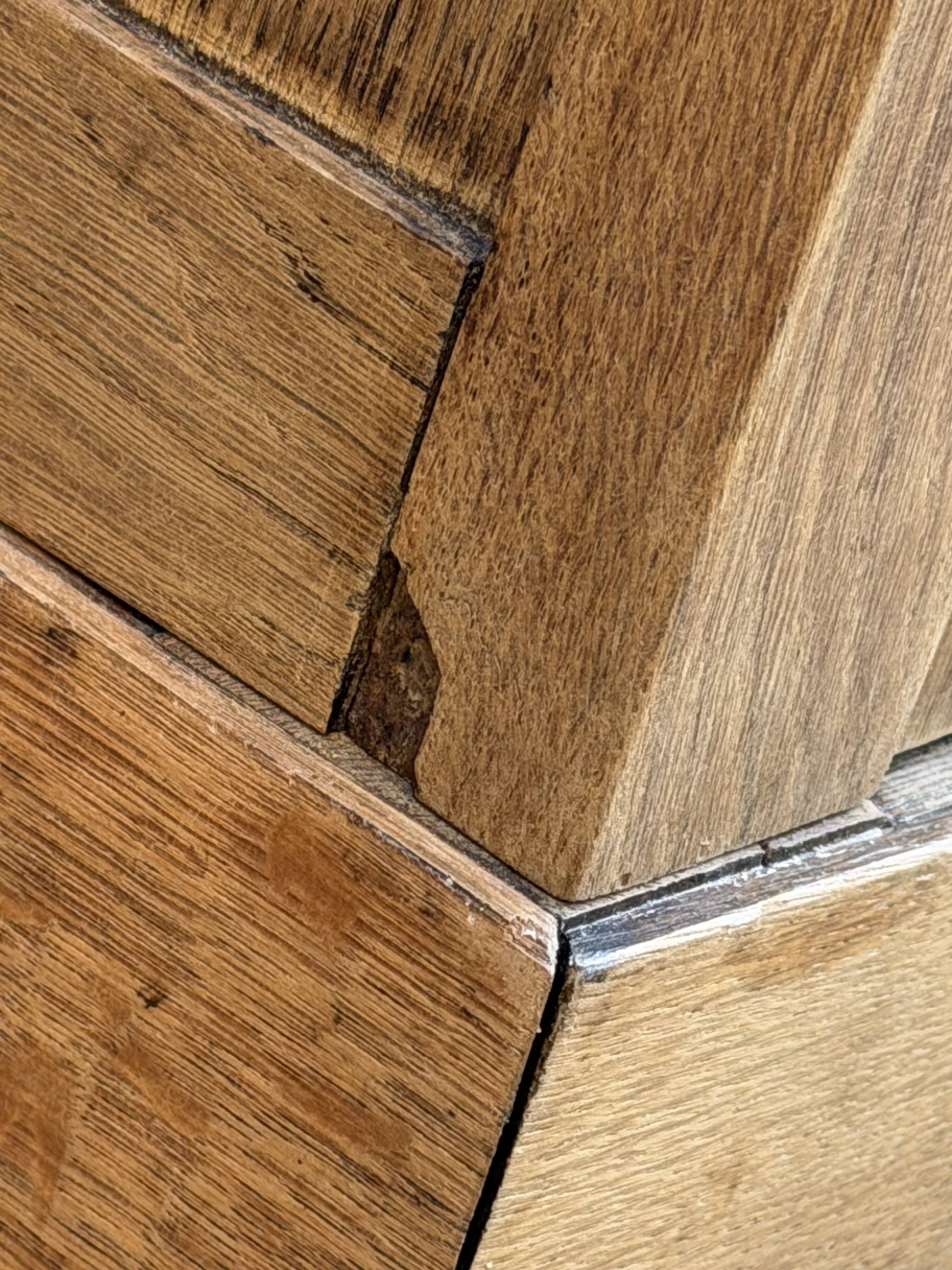 Art deco wardrobe in raw oak with bevelled mirror.