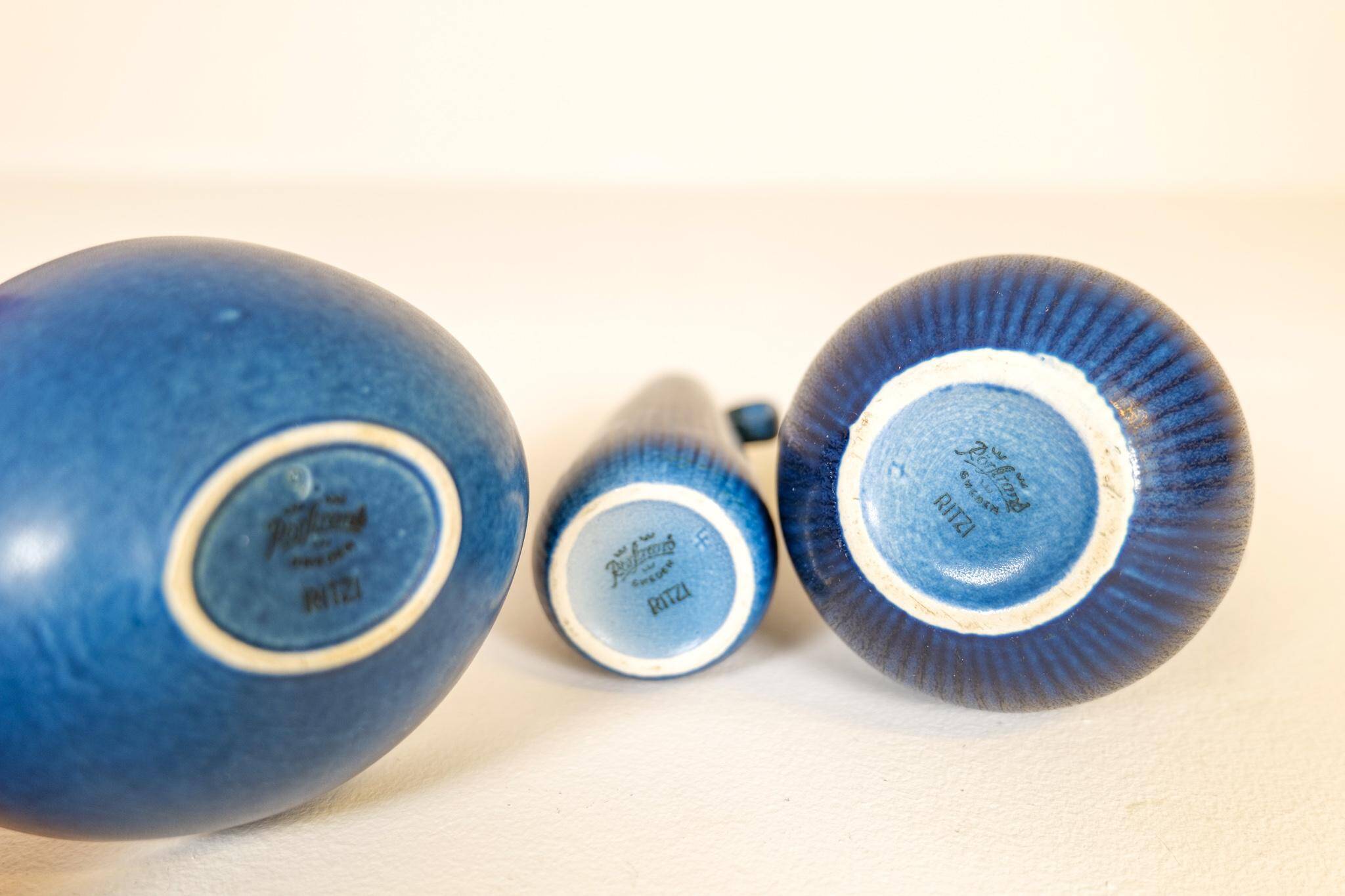 Mid-century modern set of 3 vases and bowl Rörstrand Ritzi Gunnar Nylund