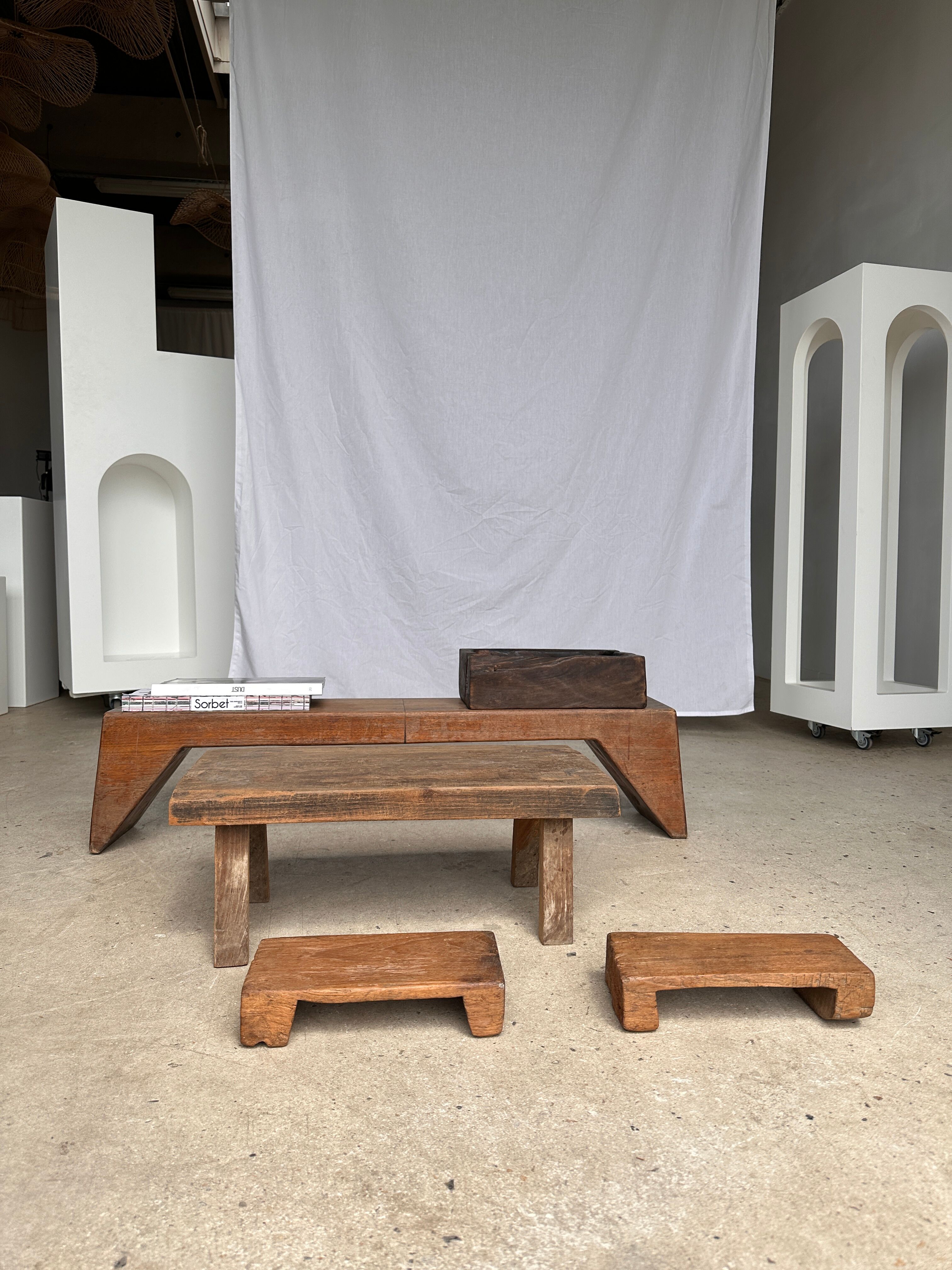 Mini Asian teak side stool blonde