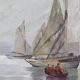 Painting "Sailboats on Calm Sea", oil on canvas, signed C. Bustad – 1928