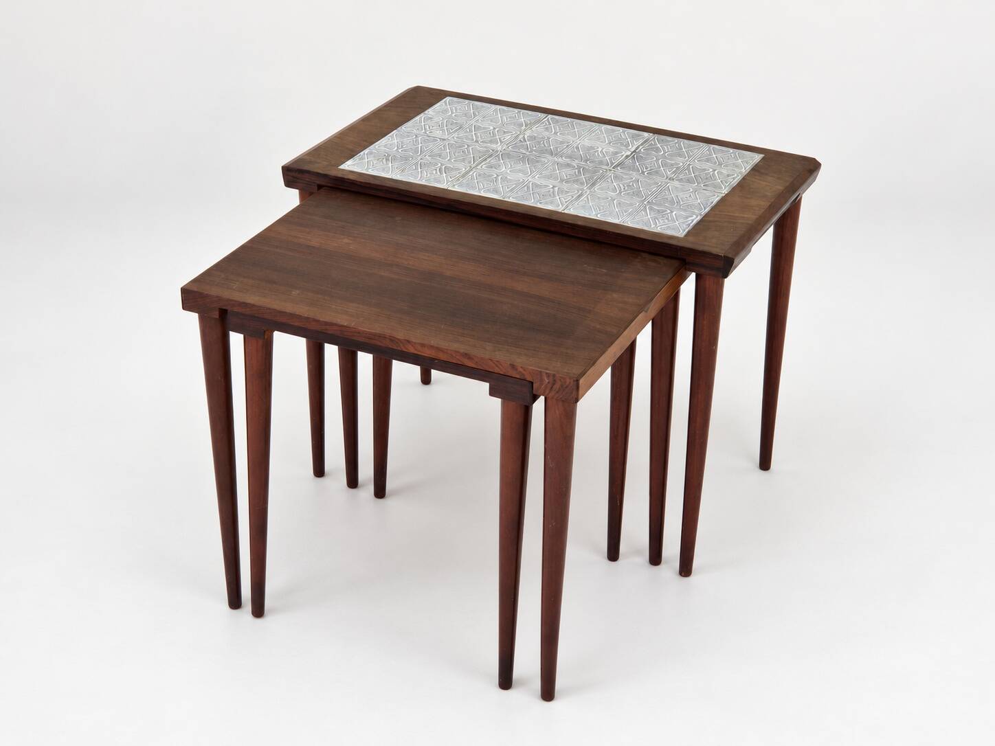 Rosewood nesting tables with ceramic tiles, Denmark, 1960s, set of 3