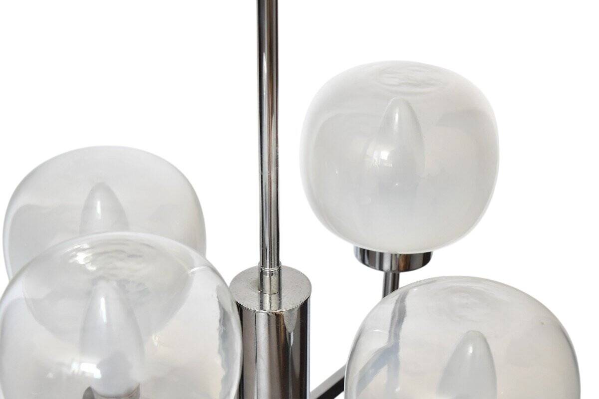 Vintage chandelier in chrome metal and glass