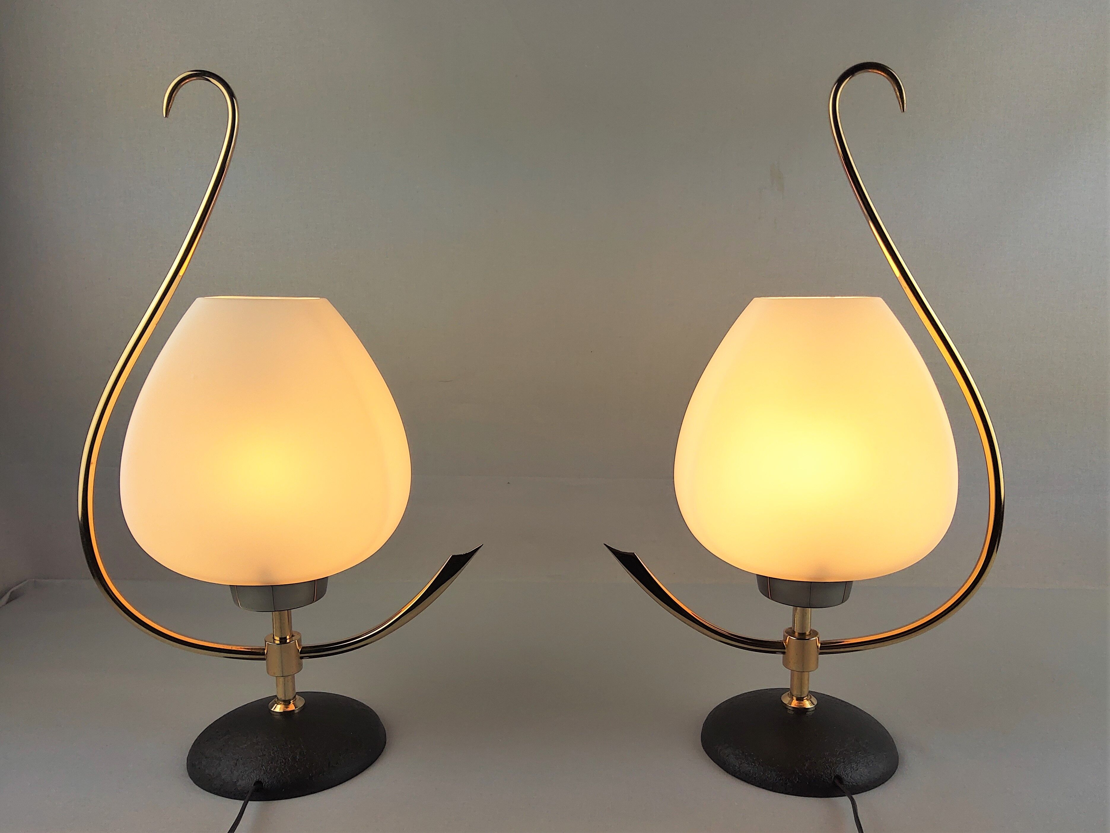 2 arlus opaline and brass lamps 1960