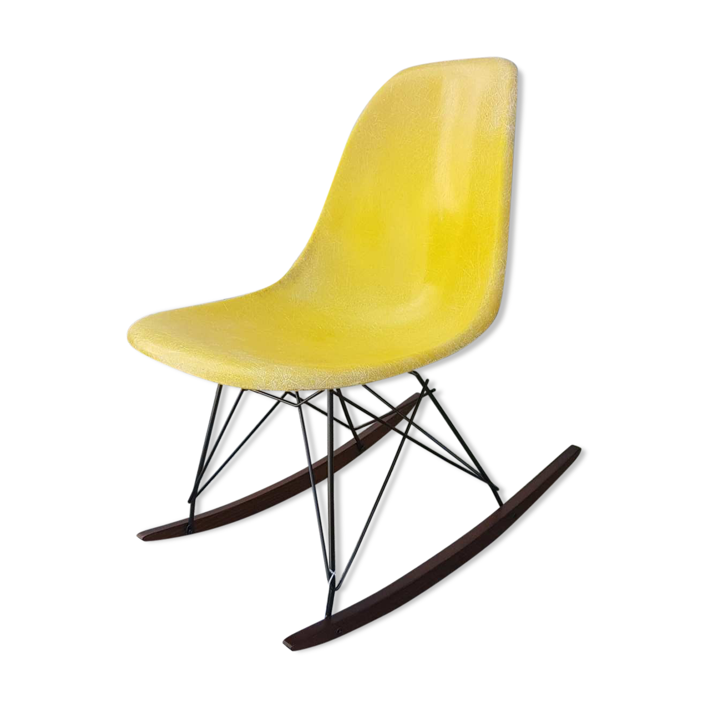 Rocking chair Eames Herman Miller en fibre de verre jaune Selency