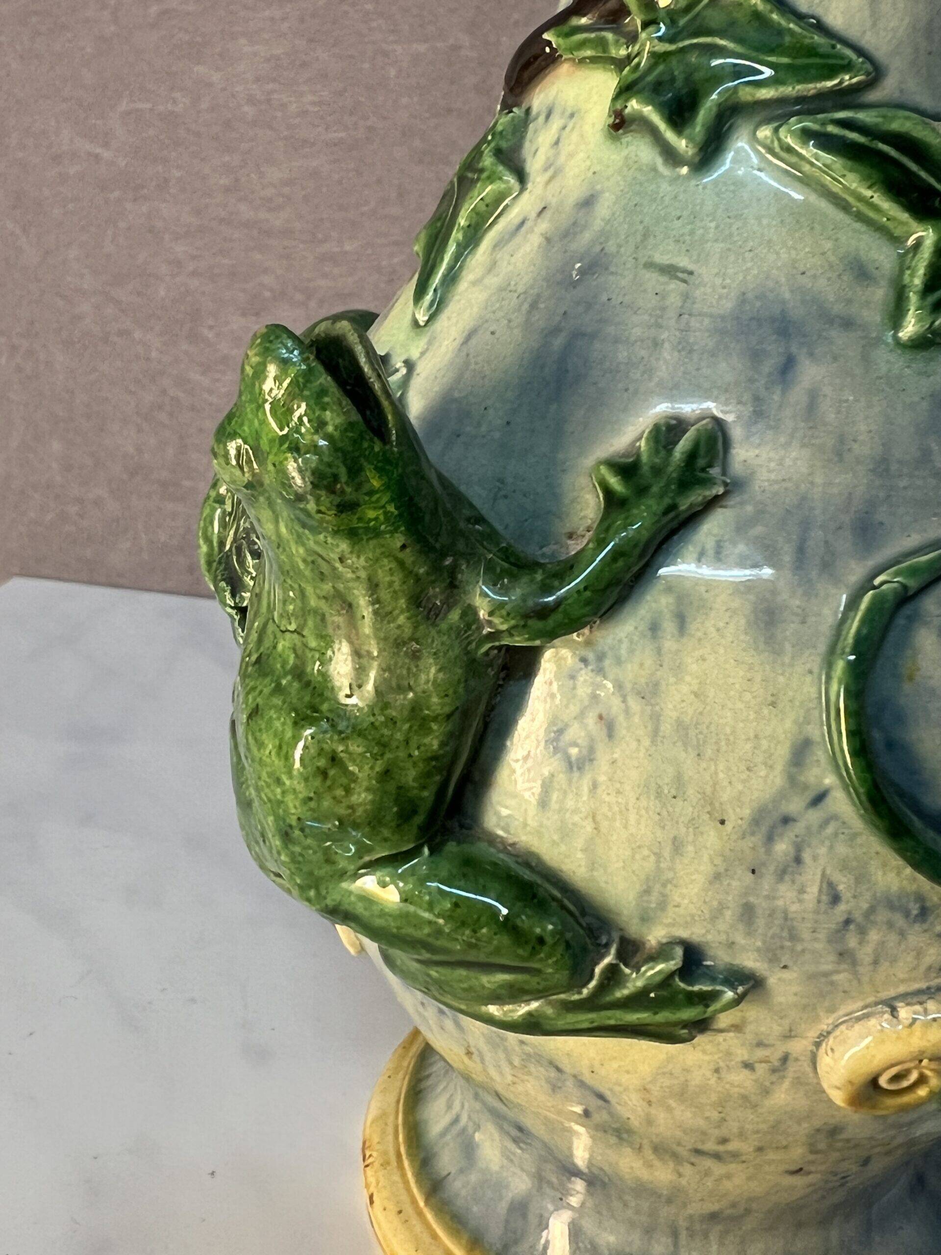 Majolica Palissy vase, dating from the Victorian era circa 1890