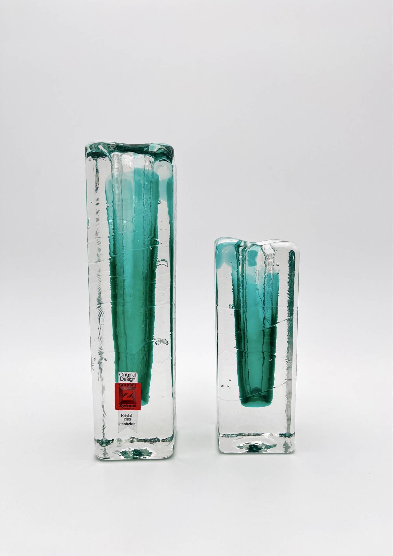 Paire de soliflores brutalistes Schott Zwiesel Cristal Eisglas