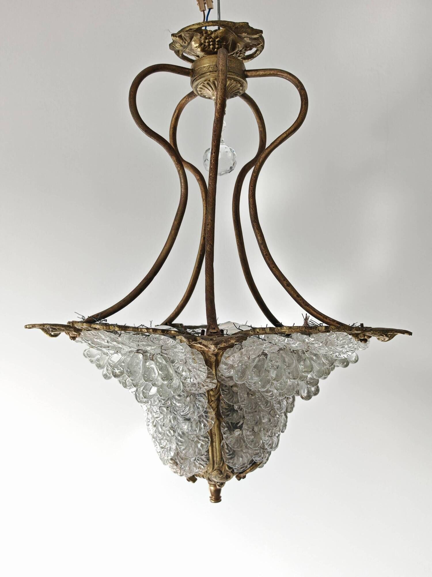 Art Nouveau bronze chandelier with Murano glass flowers