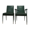 Armchair and chair leather and  metal by  Jules Leleu