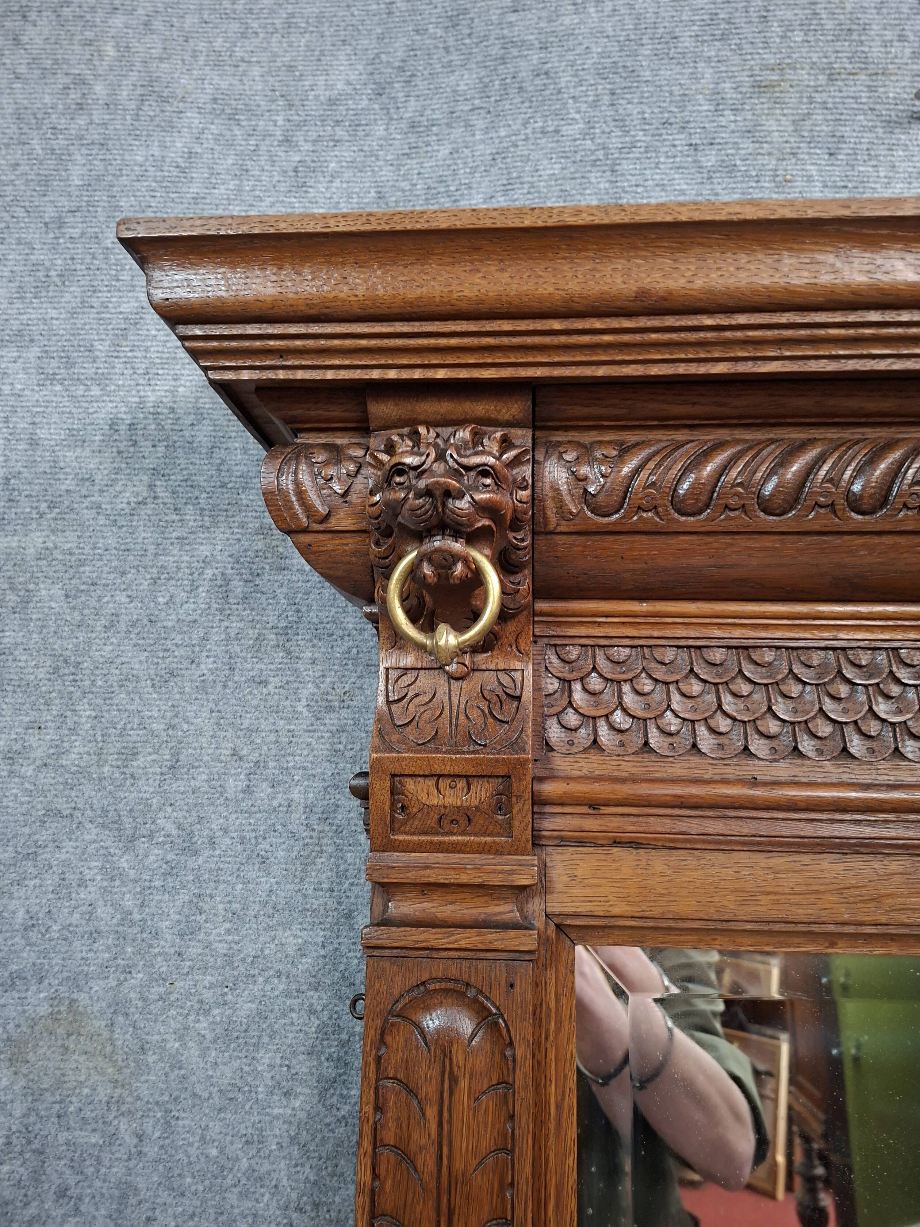carved oak fireplace mirror, Renaissance, dating from the late 19th century