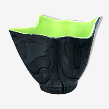 Vase céramique pliée bicolore, 1950/60