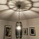 Glass chandelier, chrome and smoked glass in the Fontana Arte style from the 1970s.