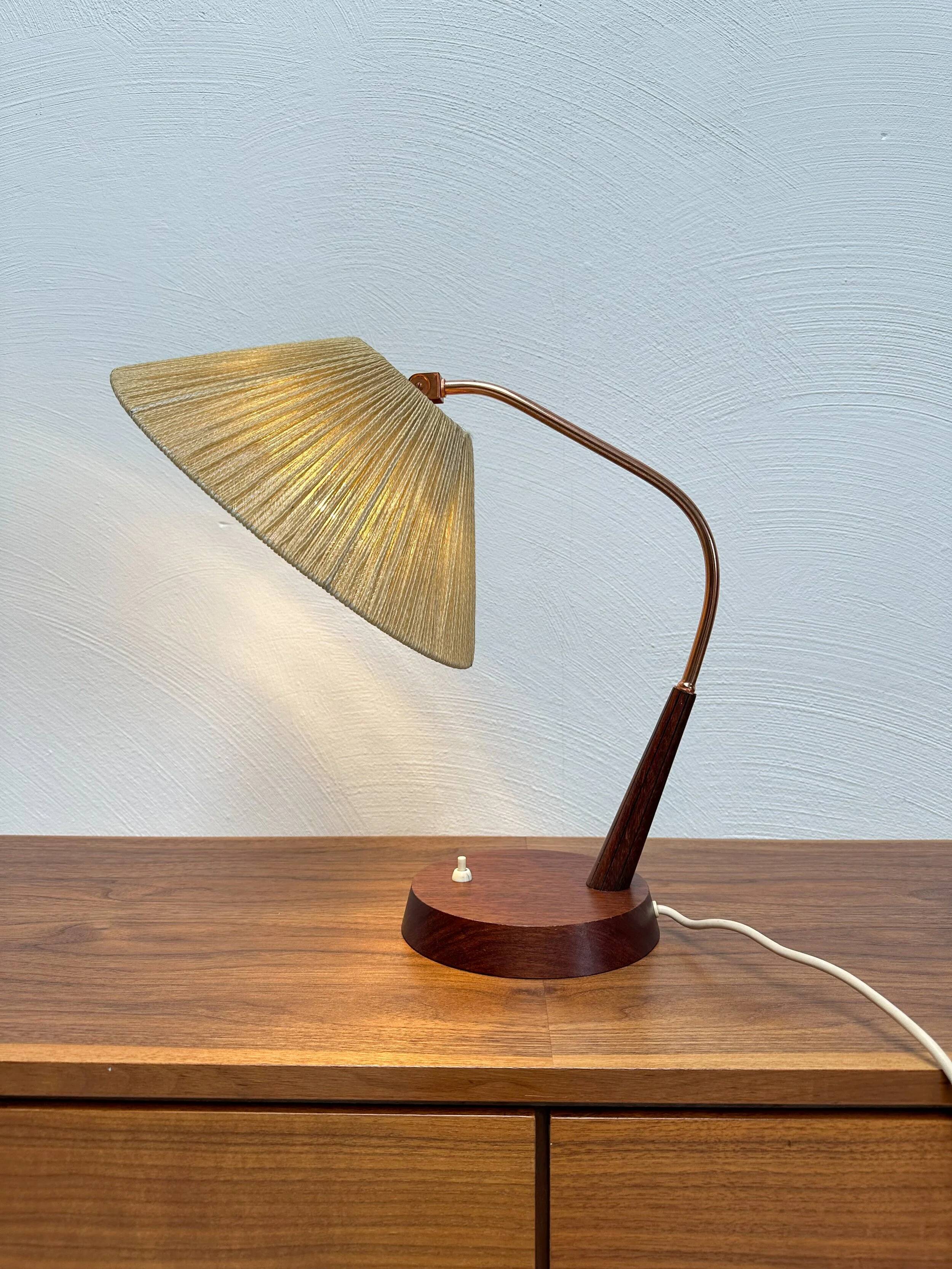 1960s Vintage Teak & Sisal Table Lamp by Temde Leuchten, Switzerland