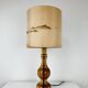 Vintage turned wood lamp, silk lampshade