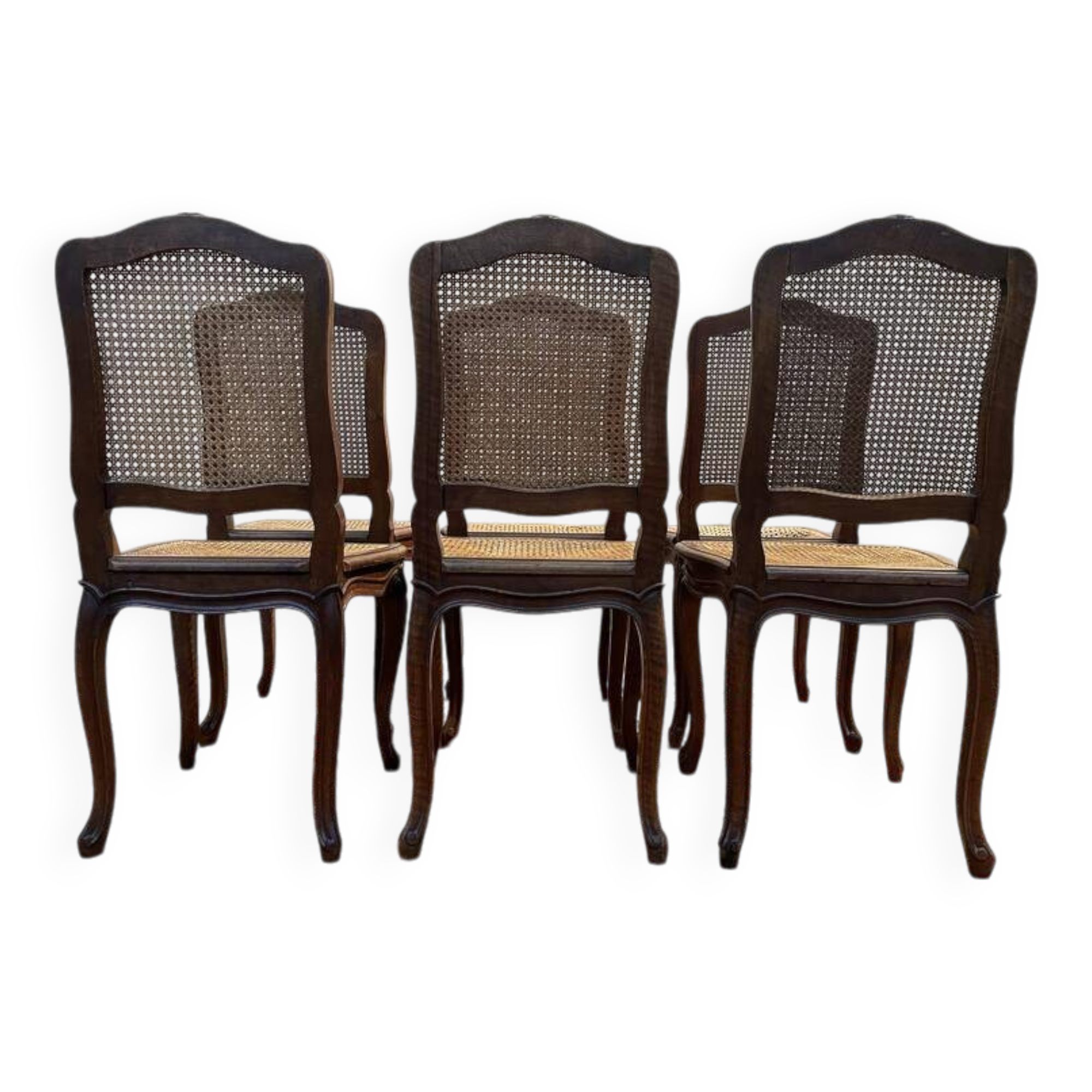 Set of 6 Louis XV chairs in walnut and cane