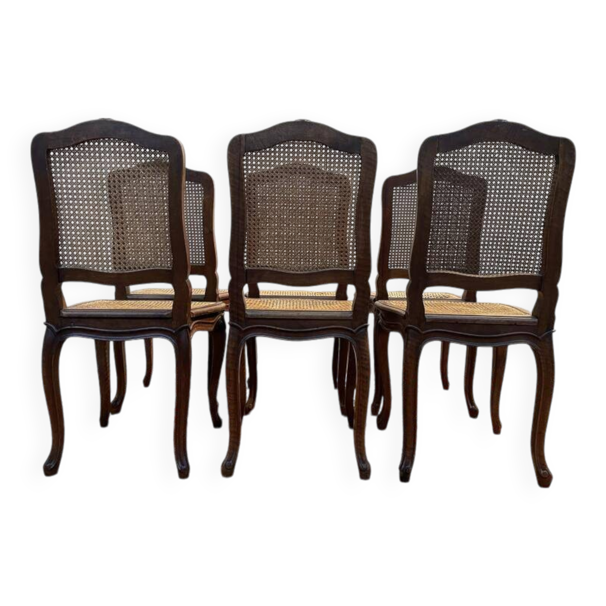 Set of 6 Louis XV chairs in walnut and cane