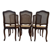 Set of 6 Louis XV chairs in walnut and cane
