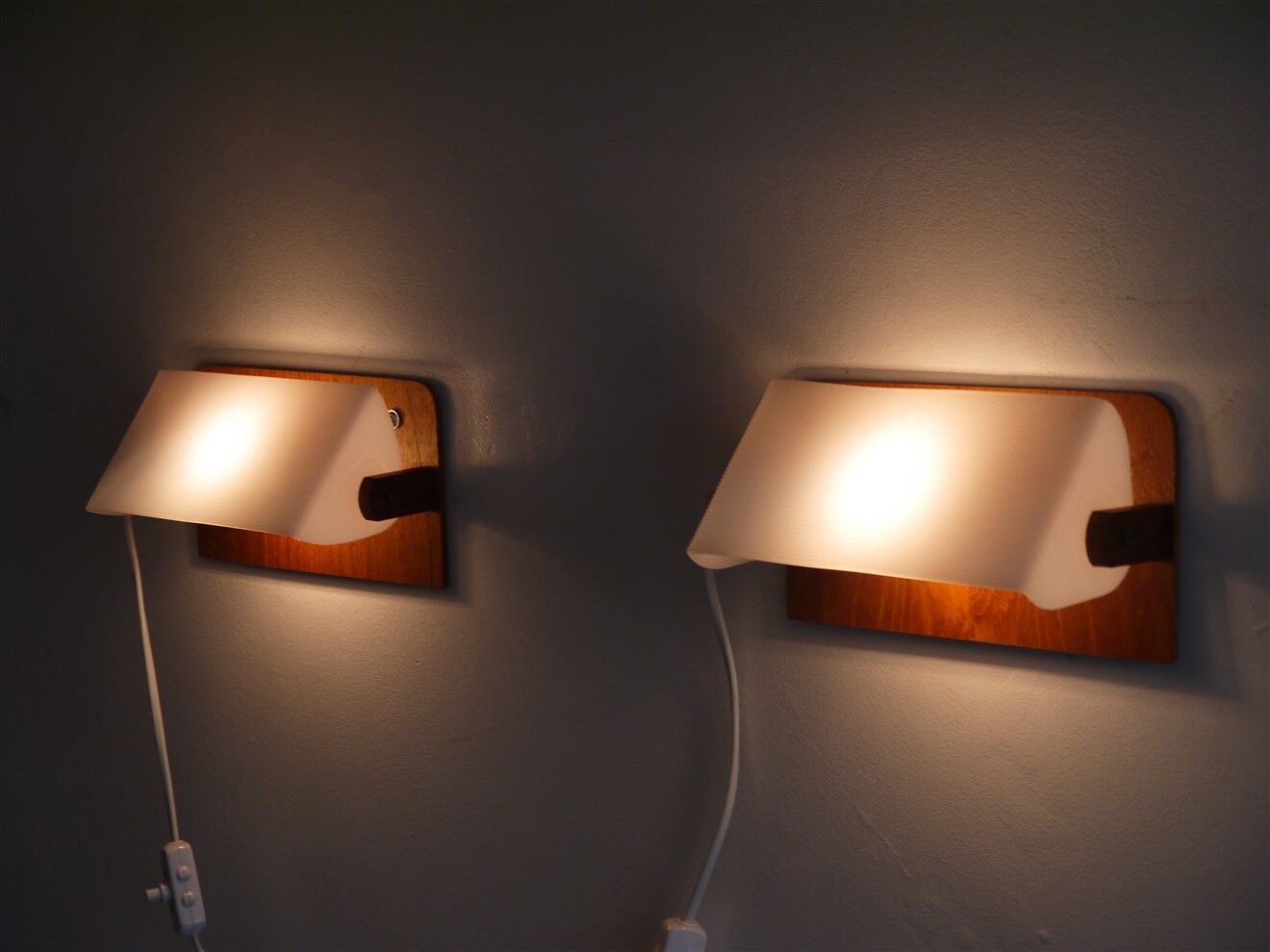 Pair of Scandinavian teak and acrylic wall lamps 1960