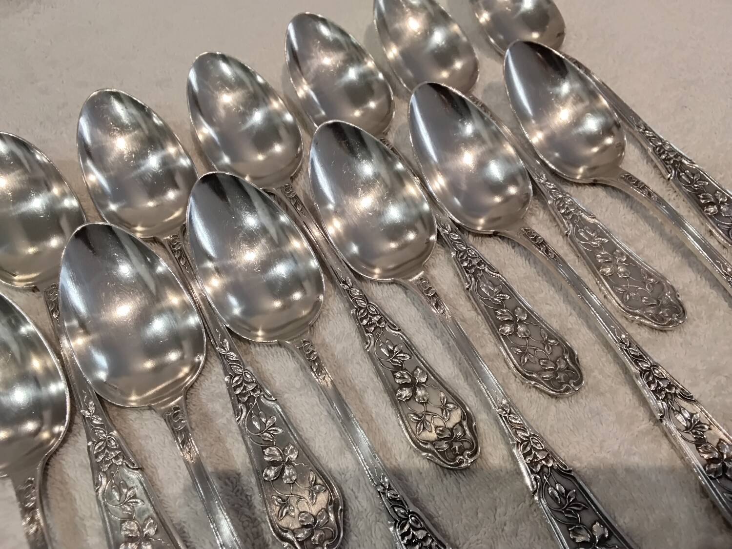 12 silver plated soup spoons by goldsmith Ravinet Denfert art nouveau