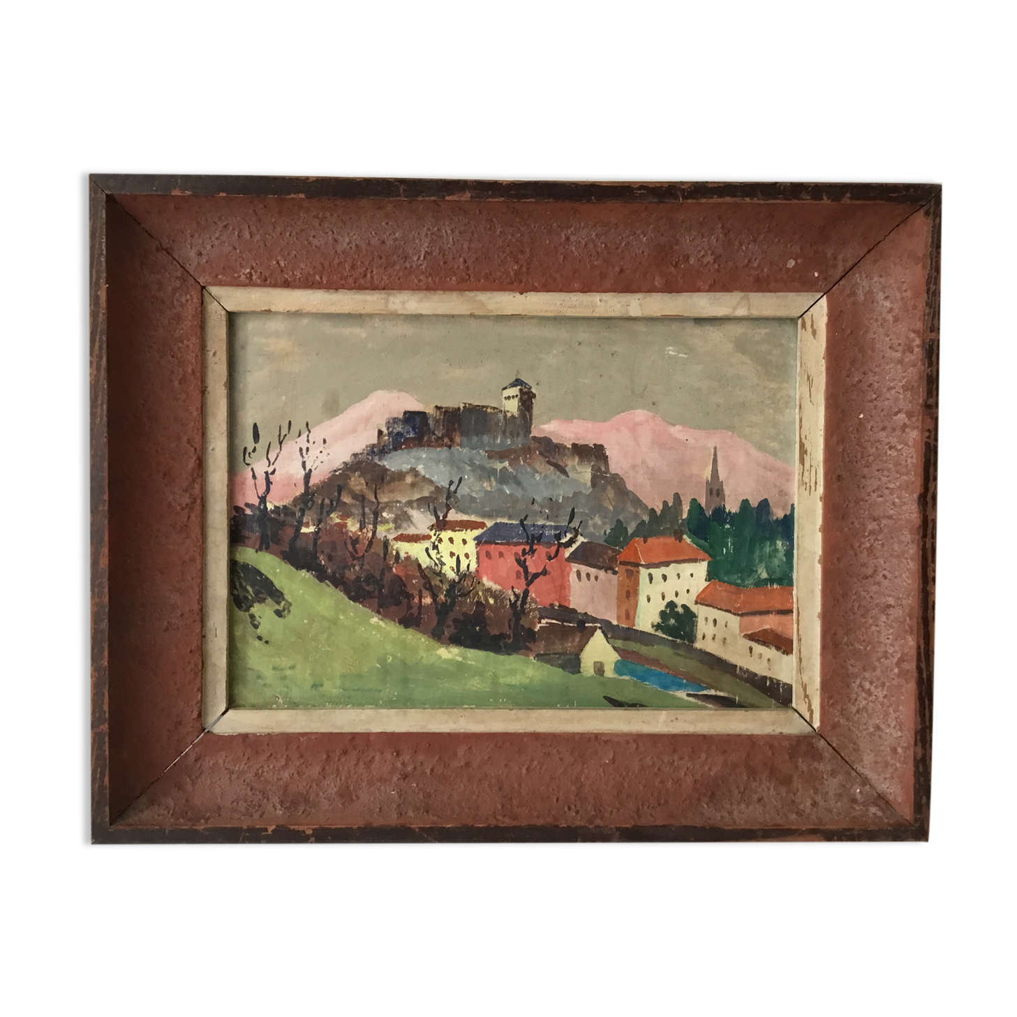 Ancien tableau village méditerranéen