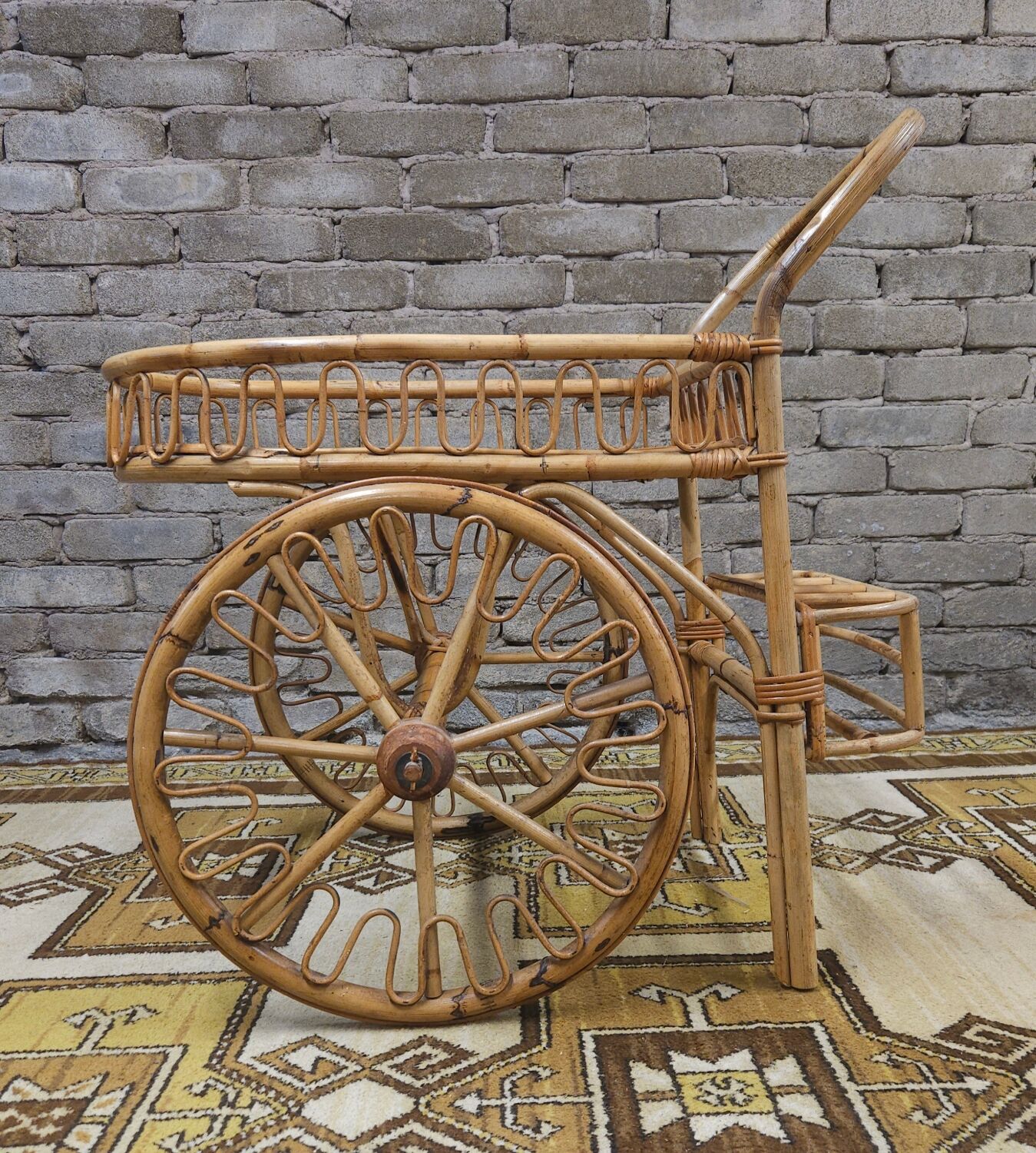 Bamboo and rattan bar cart, 1950