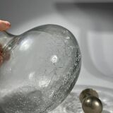 vintage cracked glass carafe with metal stopper