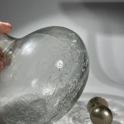 vintage cracked glass carafe with metal stopper