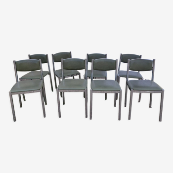 Ensemble de 8 chaises en métal chromé et skaï années 70