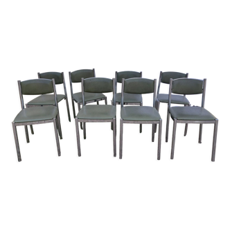 Ensemble de 8 chaises en métal chromé et skaï années 70