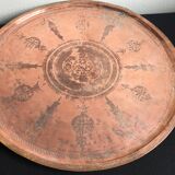 Islamic art tray with ornaments in copper and tin pewter traces