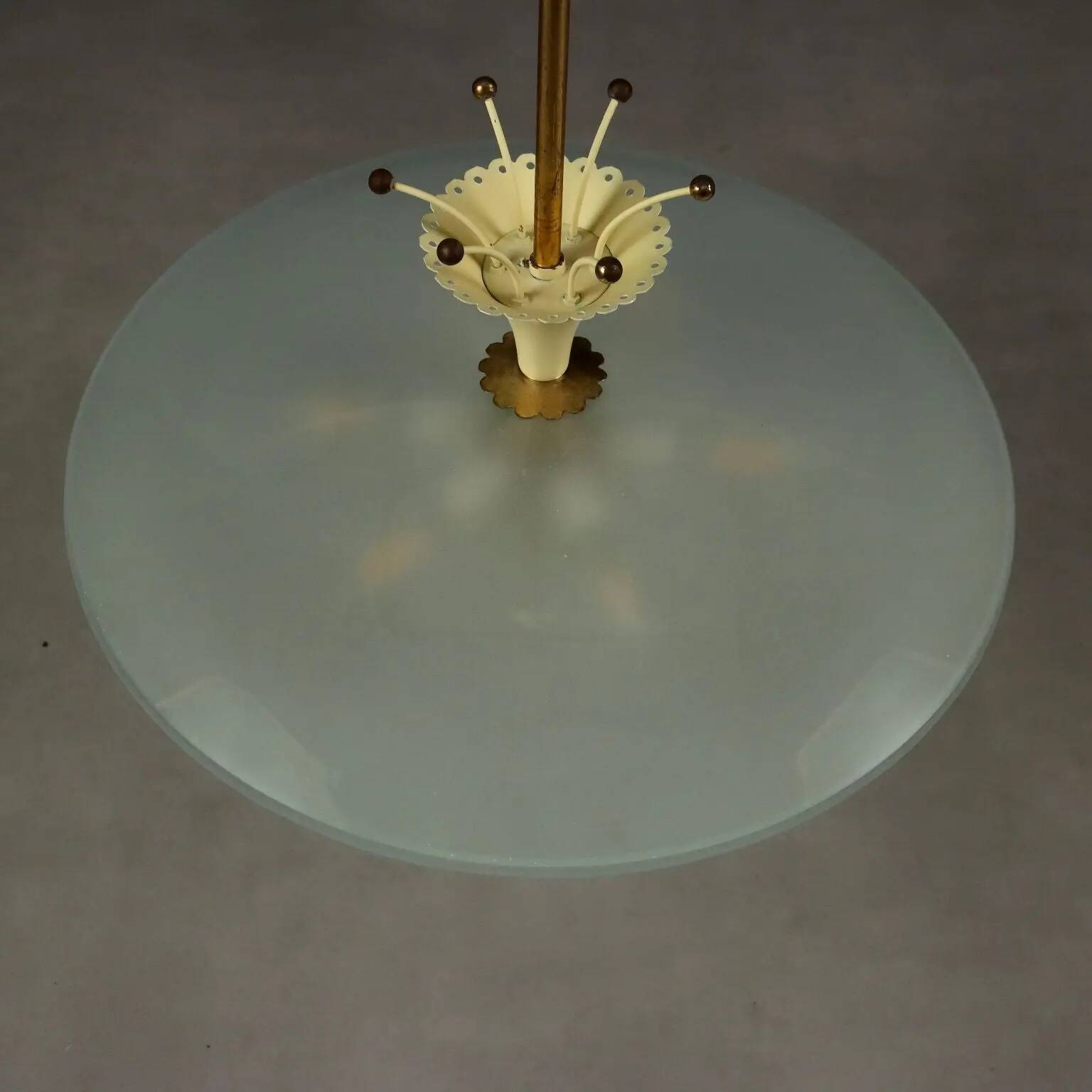 Vintage ceiling light in glass and aluminium, Italy, 1950s.