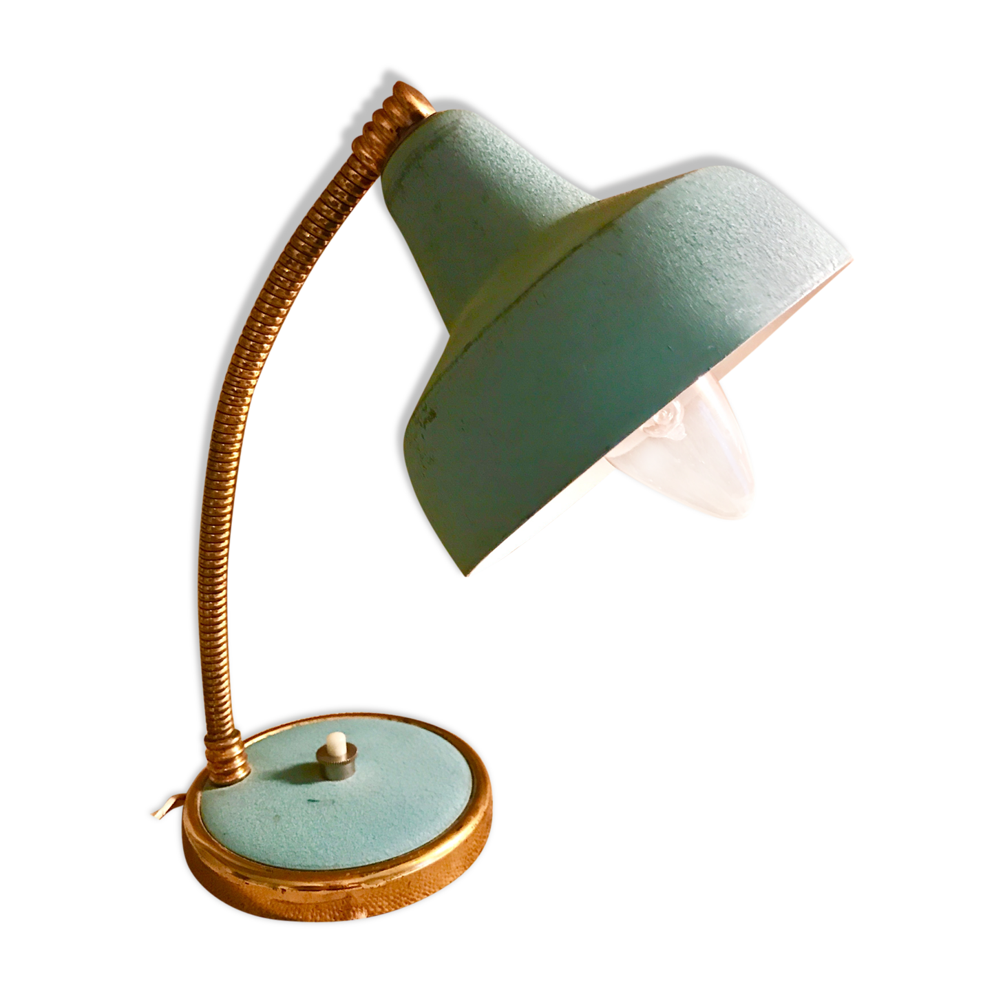 1950s turquoise blue and gold desk lamp