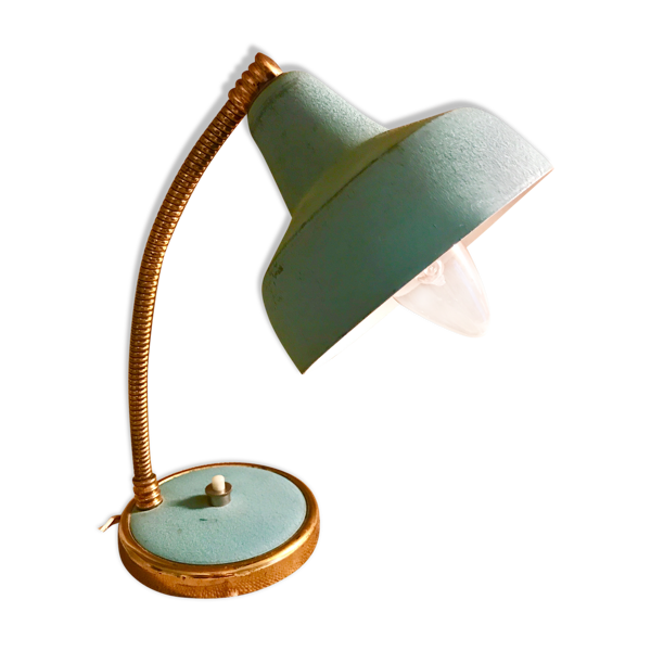 Lampe de bureau bleu turquoise et doré années 50 | Selency