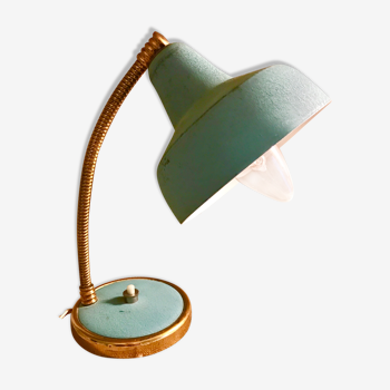 Lampe de bureau bleu turquoise et doré années 50