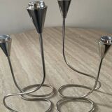 Pair of modernist silver metal candlesticks