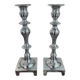 Large antique silver plated candlesticks, square base, pair, classic