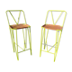 Paire de tabourets hauts tabourets de bar cuir et métal vert acidulé