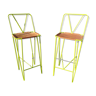 Pair of stools high bar stools leather and acidulous green metal