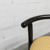 Pair of Baumann Dialog model stools in black and yellow and blue imitation leather, 1990