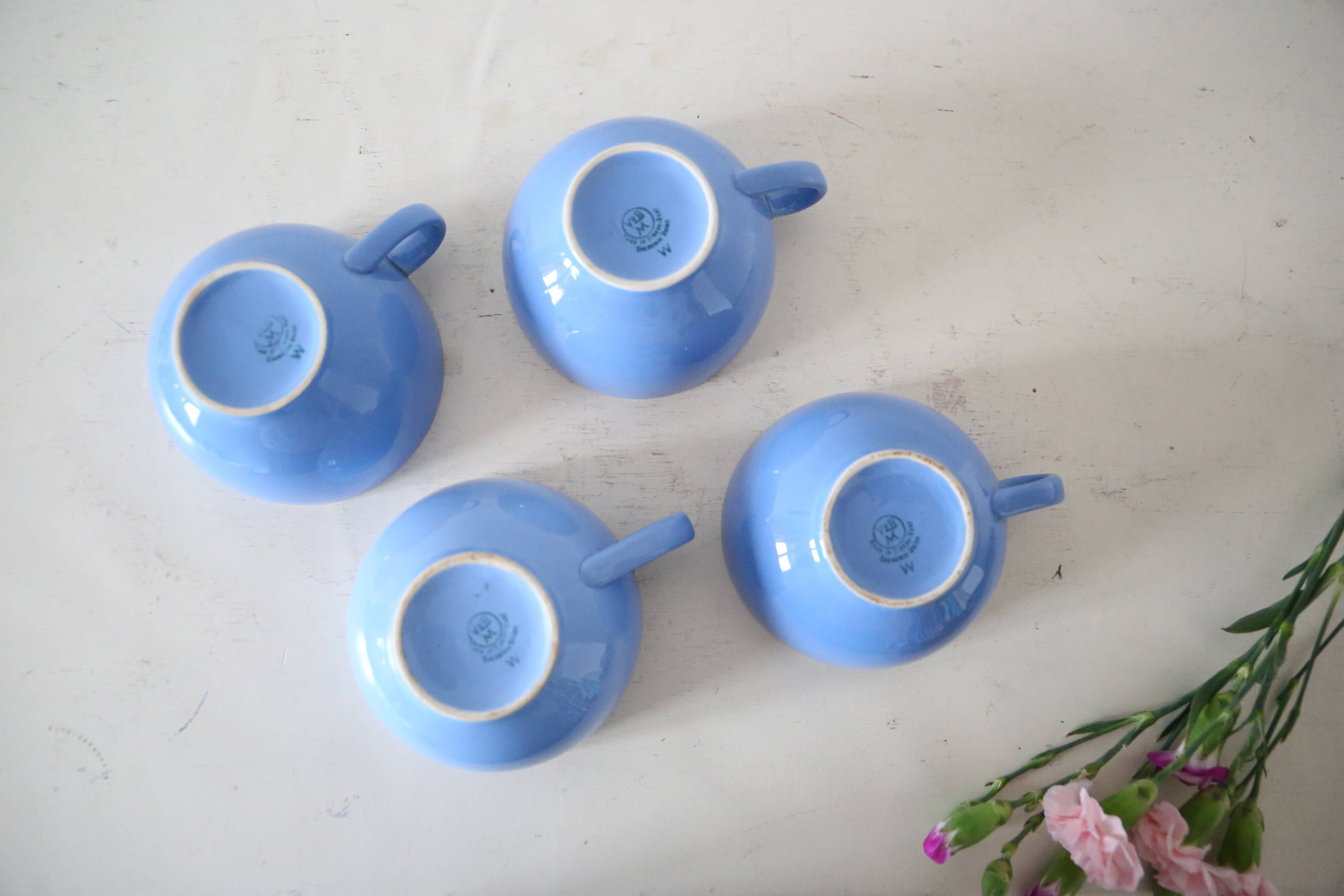 Ensemble de 4 tasses bleue et beige Villeroy et Boch vintage