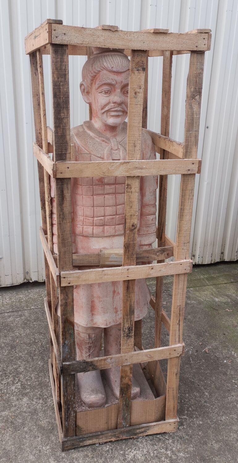 Statue de jardin Guerrier XIAN debout en terre cuite 160 cm Selency